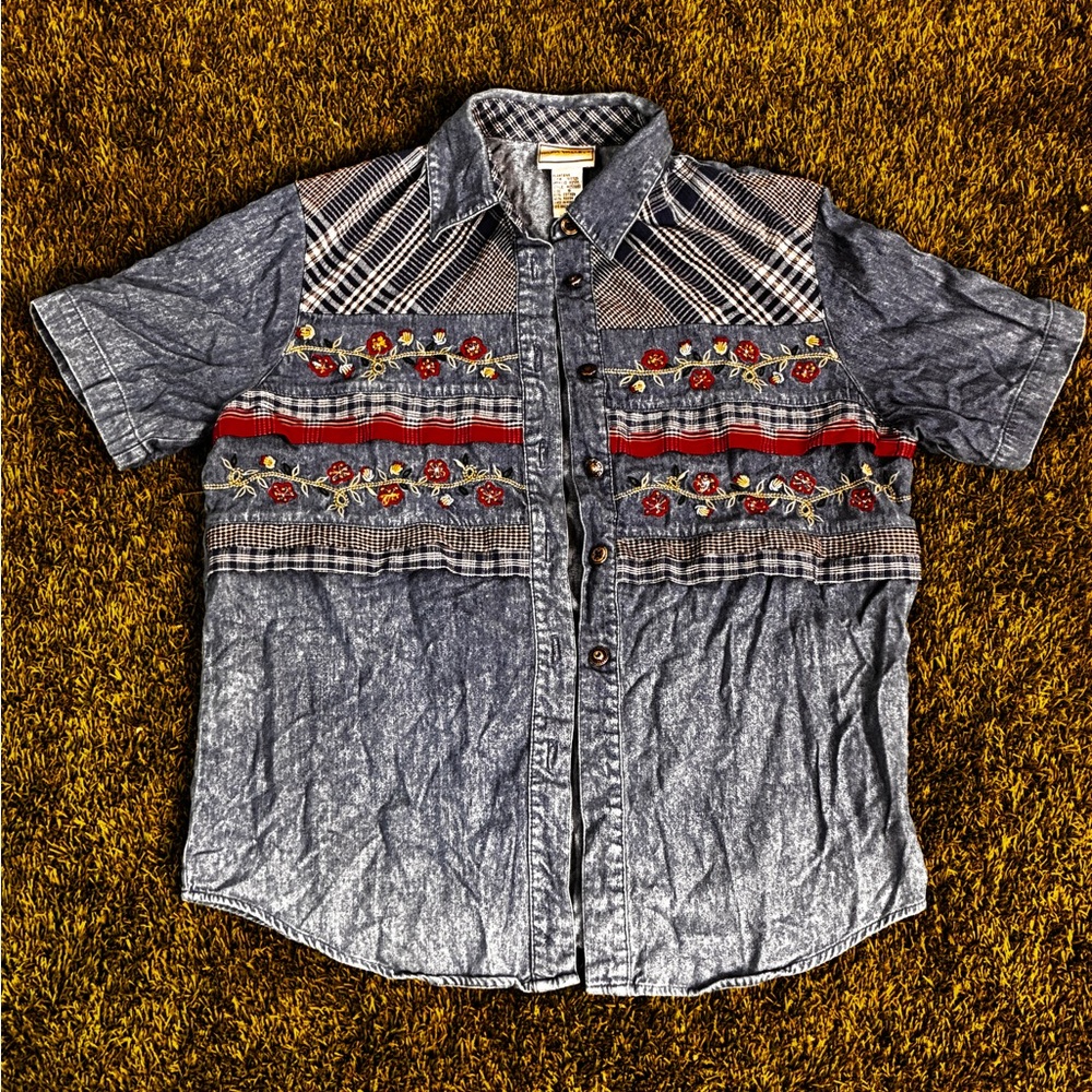 Women’s Blue Patterned Short Sleeve Shirt